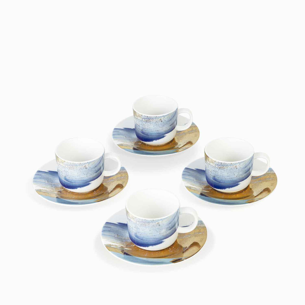 Pocillo plato acuarela oroturquesa setx4