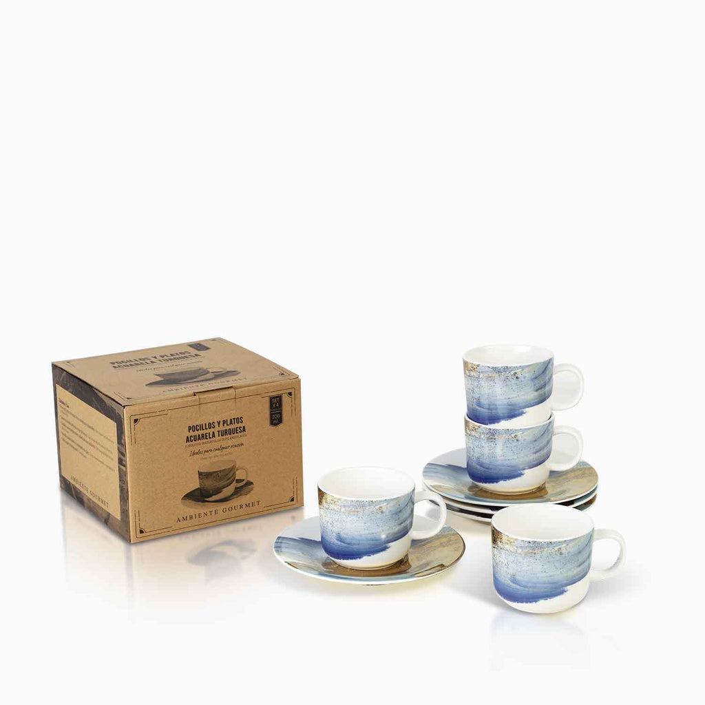 Pocillo plato acuarela oroturquesa setx4
