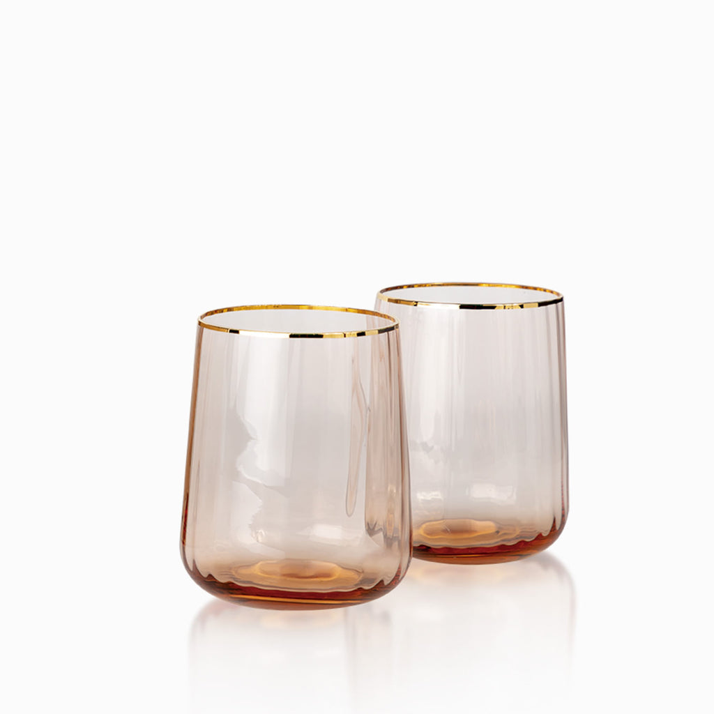 Vaso line rosado borde dorado setx2