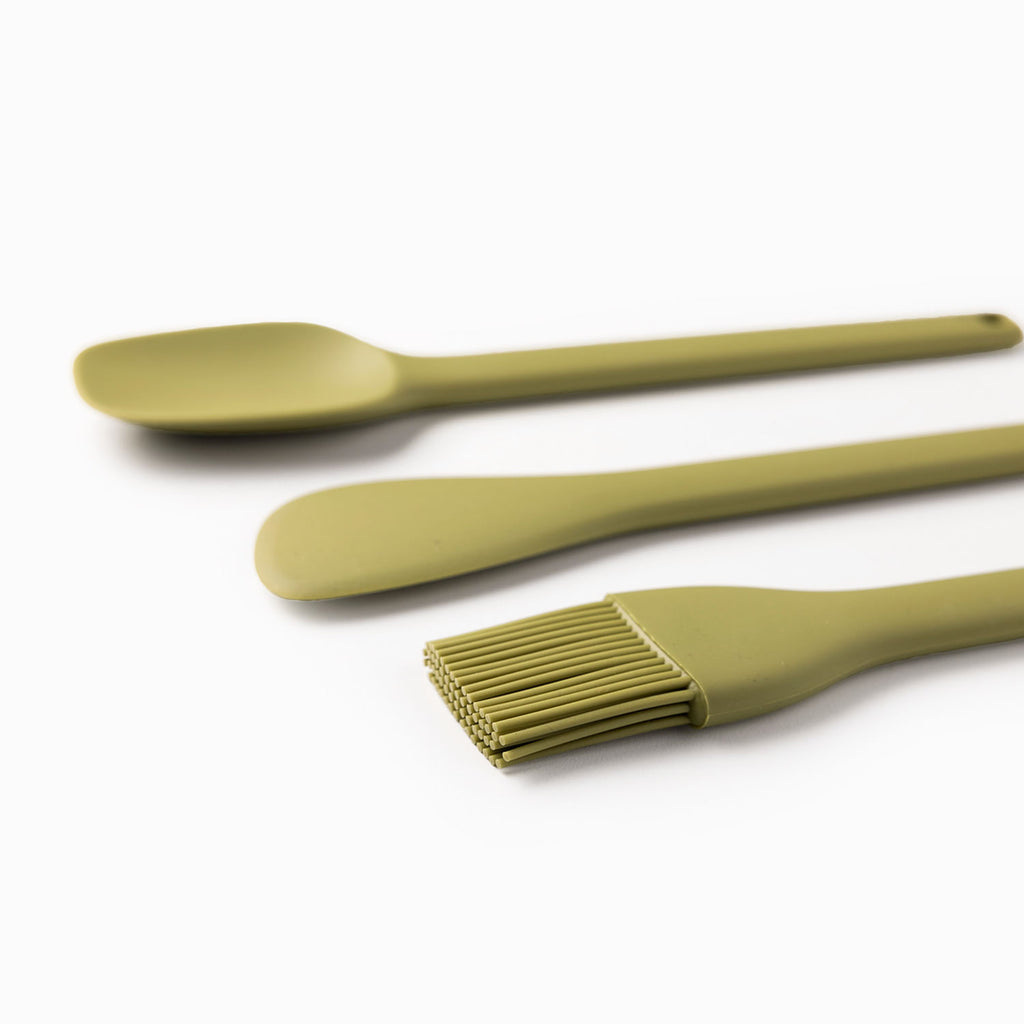 Utensilios mini silicona verde set x3