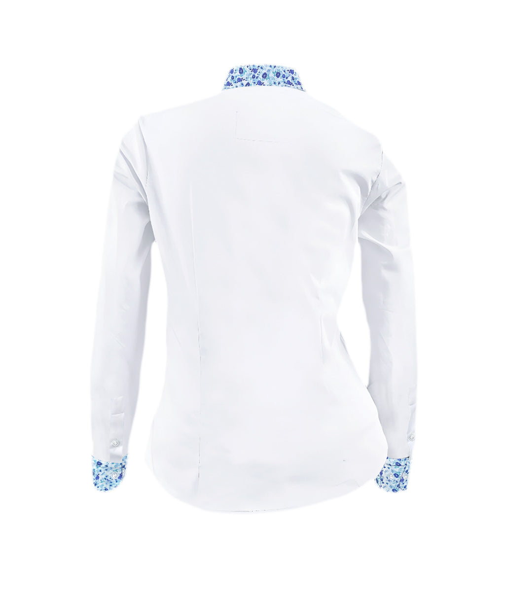 Camisa Blusa Azul Blanca Estampada Con Flores Mujer Talla XS a 10XL