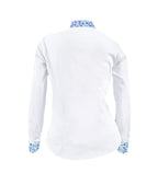 Camisa Blusa Azul Blanca Estampada Con Flores Mujer Talla XS a 10XL