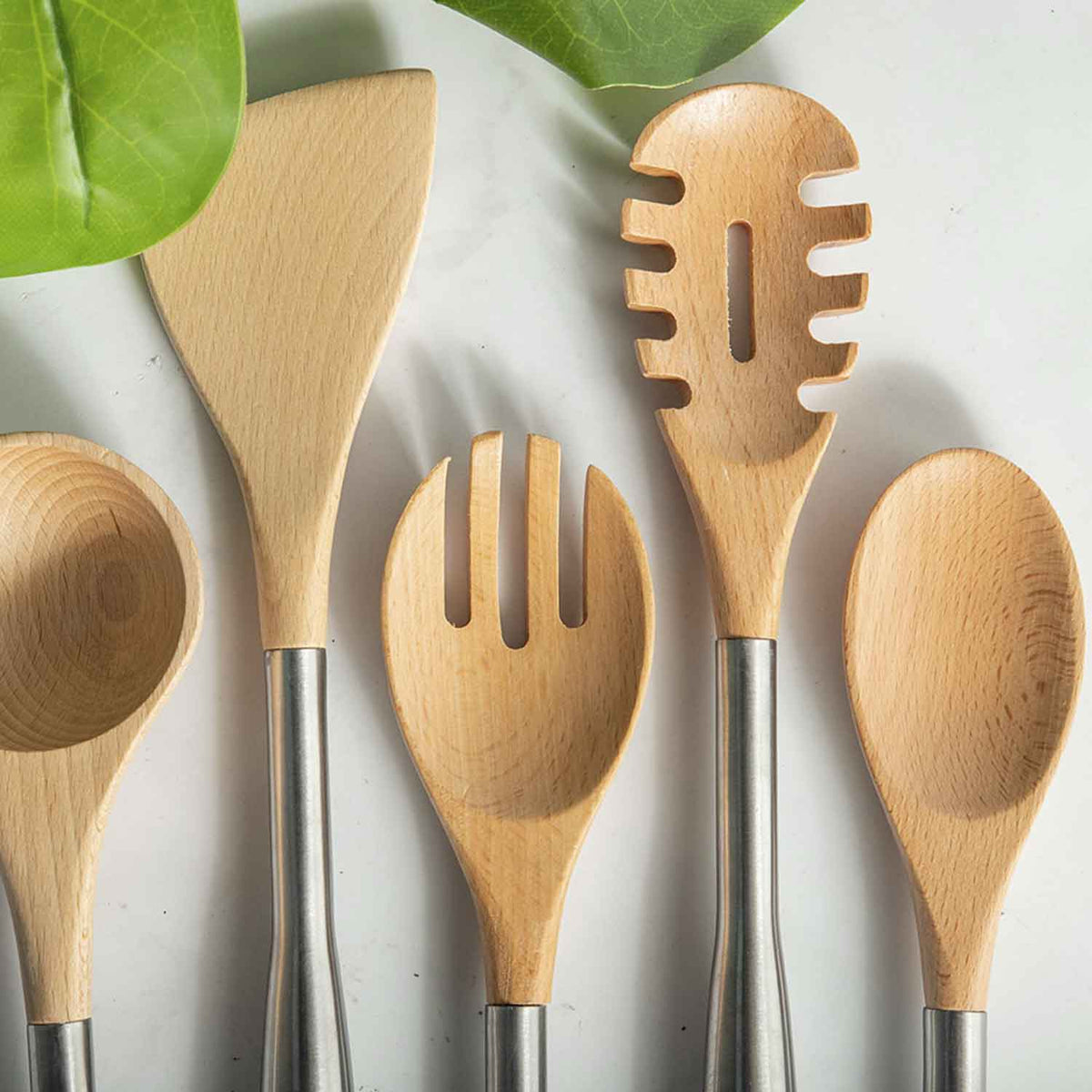 Cucharon pasta acero y bambu