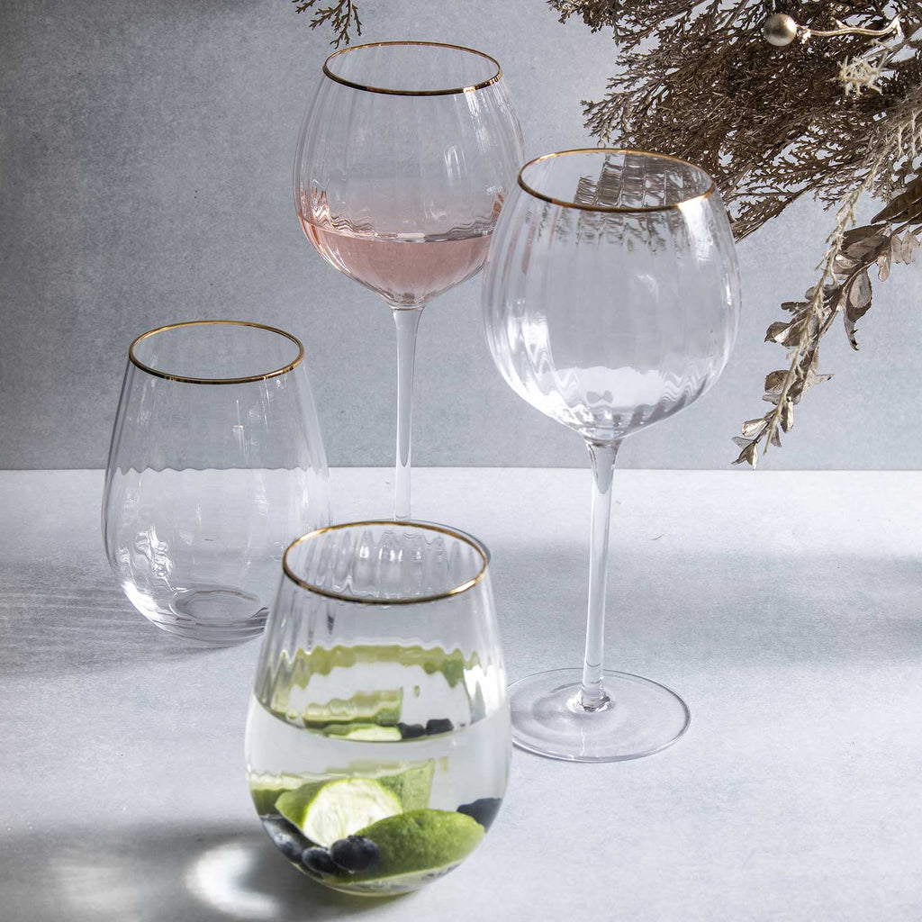 Copa vino rayas borde dorado 550ml setx2