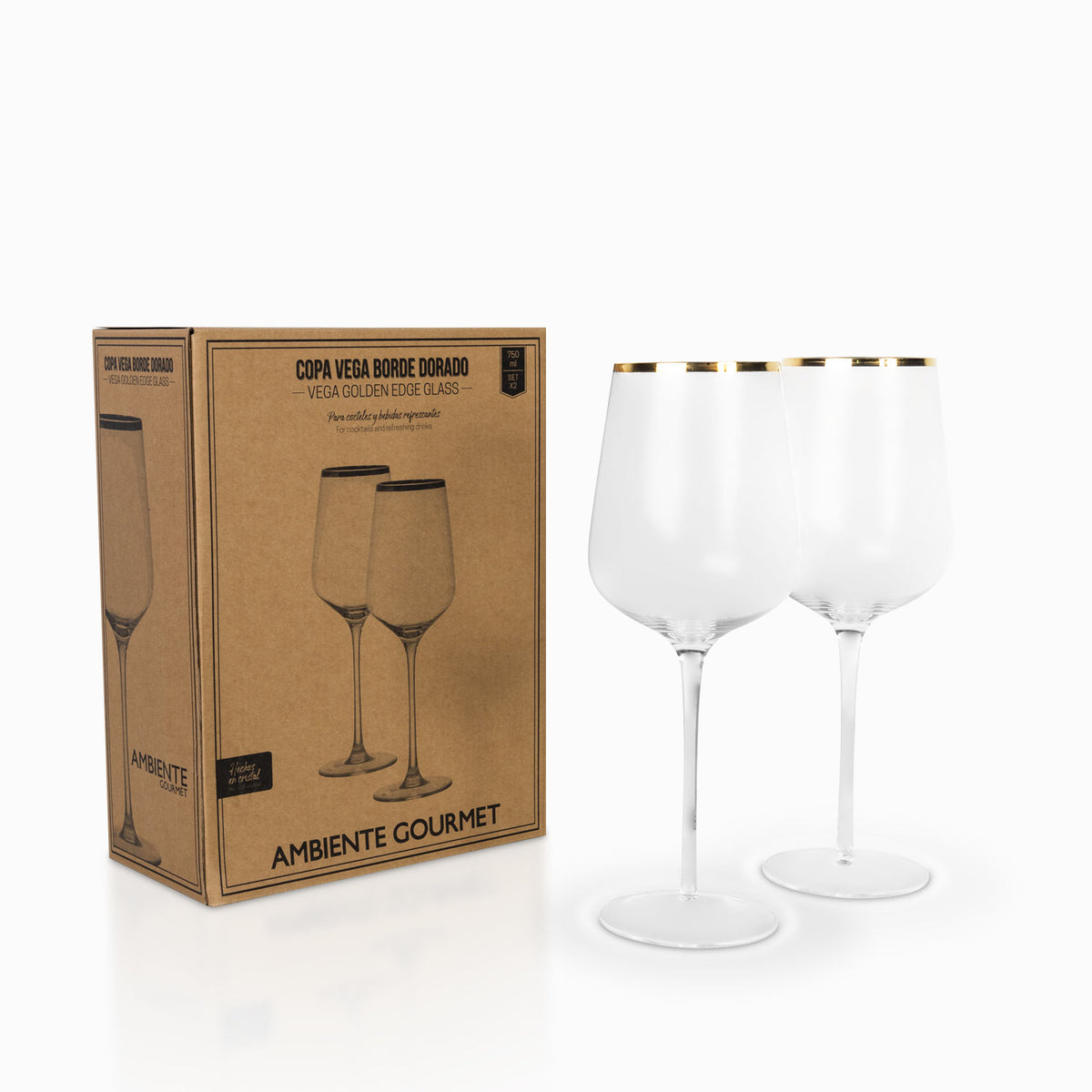Copa vega borde dorado en cristal 750 ml setx2