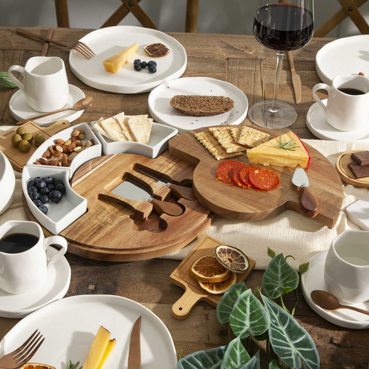 Set para quesos acacia con recipientes de cerámica 7 piezas