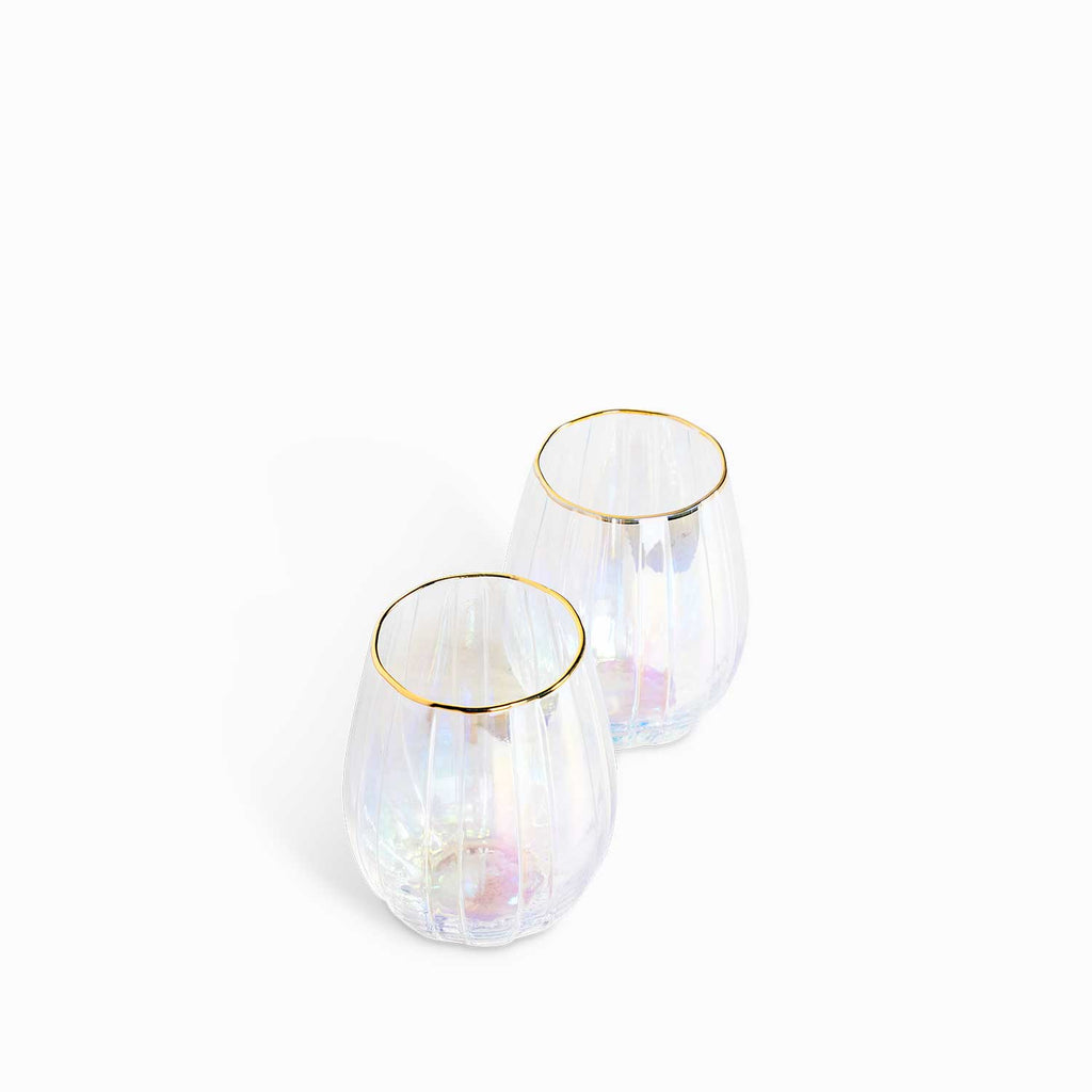 Vaso rayas tornasol borde dorado setx2