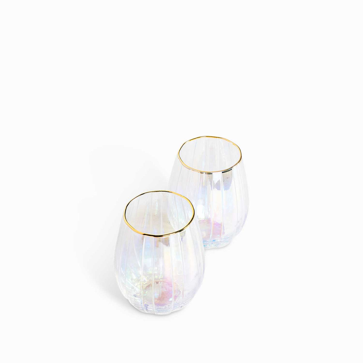 Vaso rayas tornasol borde dorado setx2
