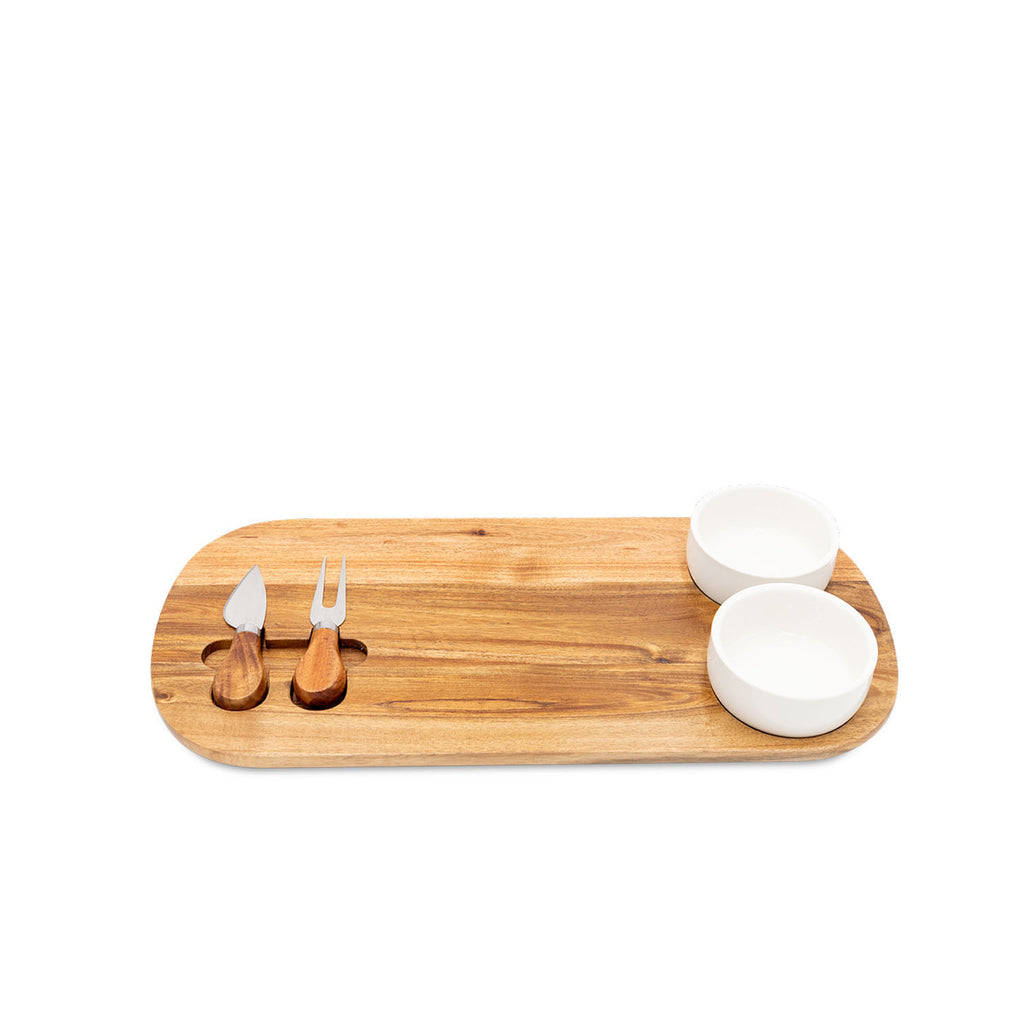 Set de tabla para queso con salseras 5 piezas