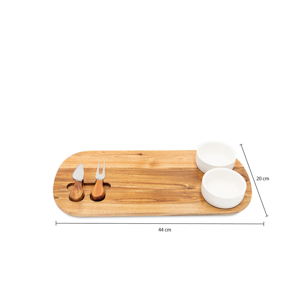 Set de tabla para queso con salseras 5 piezas