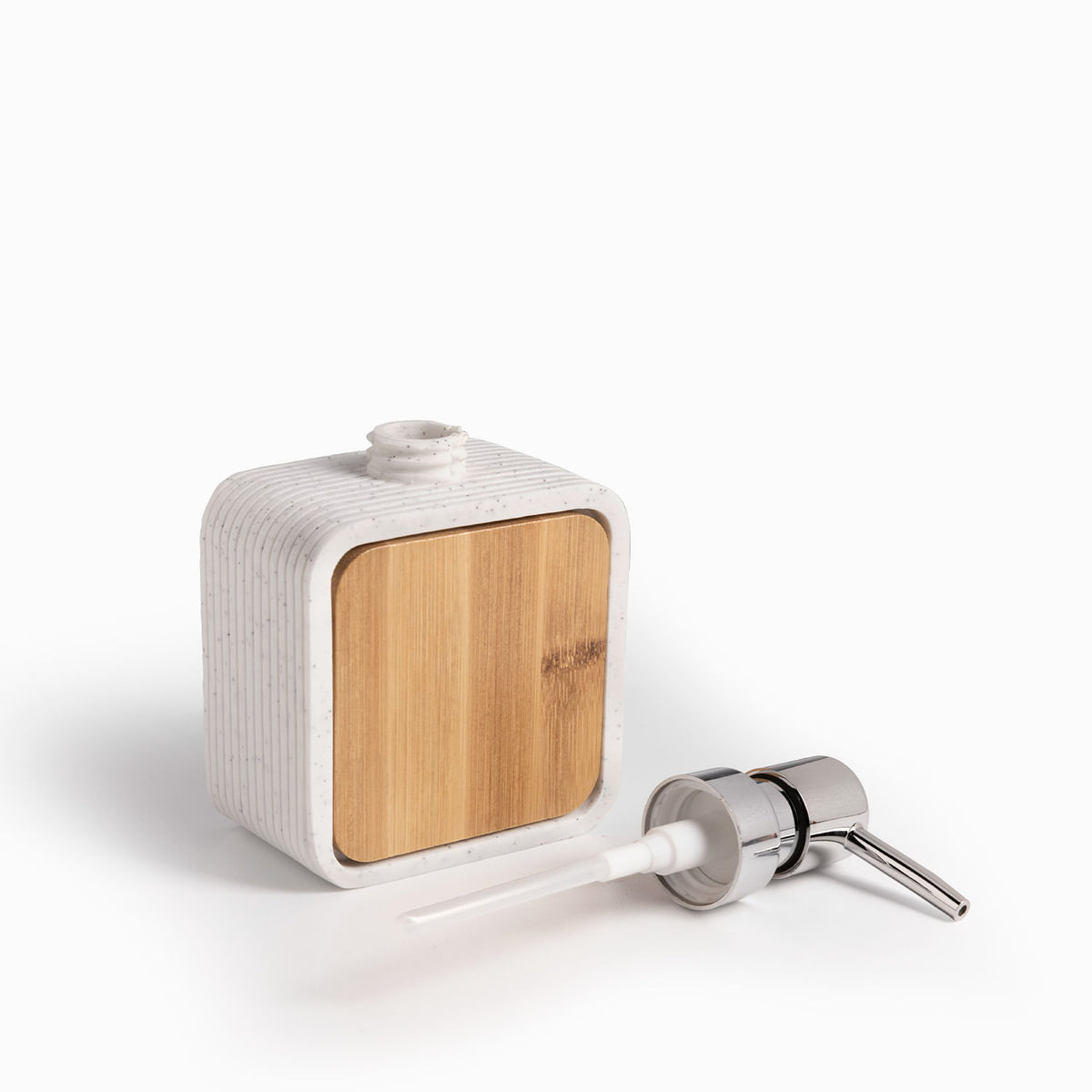 Dispensador de jabón madera y blanco