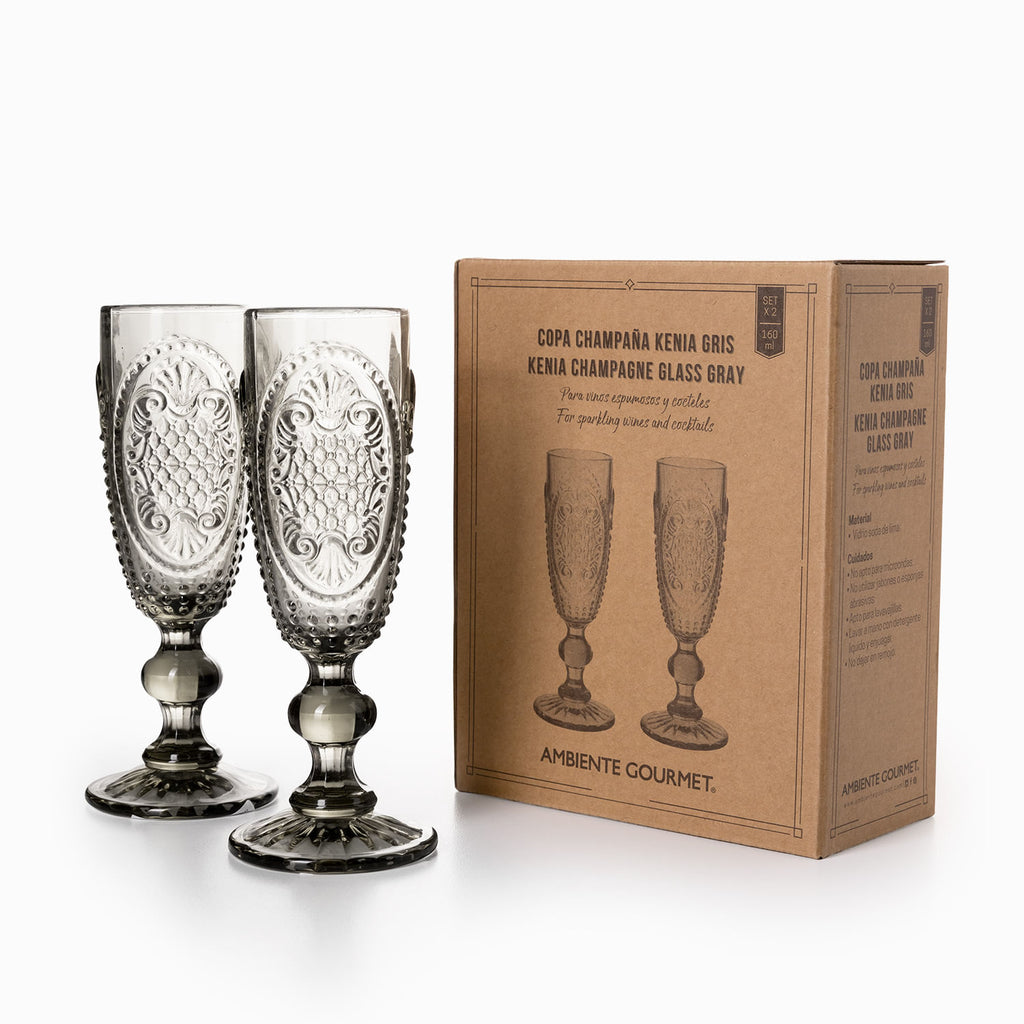Copa champaña Kenia gris 160ml setx2