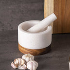 Mortero mármol base madera 14 cm
