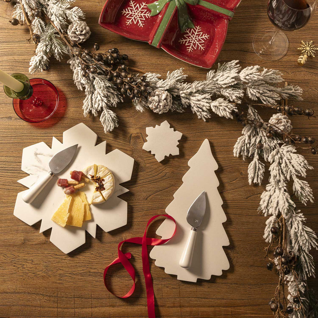 Set tabla árbol de navidad mármol y cuchillo quesos