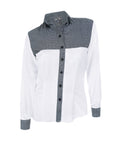 Camisa Blusa Blanca Cuadros Blancos Y Negros Algodón Mujer XS a 10XL