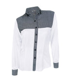 Camisa Blusa Blanca Cuadros Blancos Y Negros Algodón Mujer XS a 10XL
