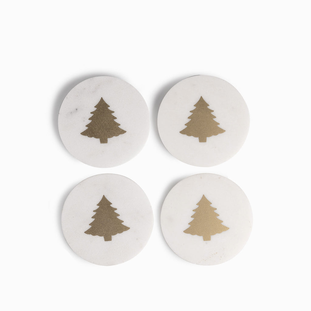 Portavasos árbol navidad mármol set x4