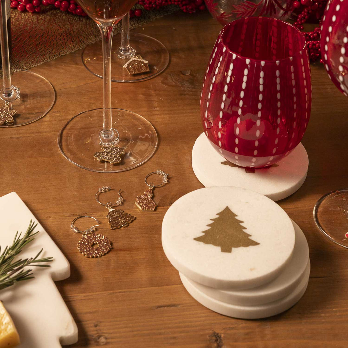 Portavasos árbol navidad mármol set x4