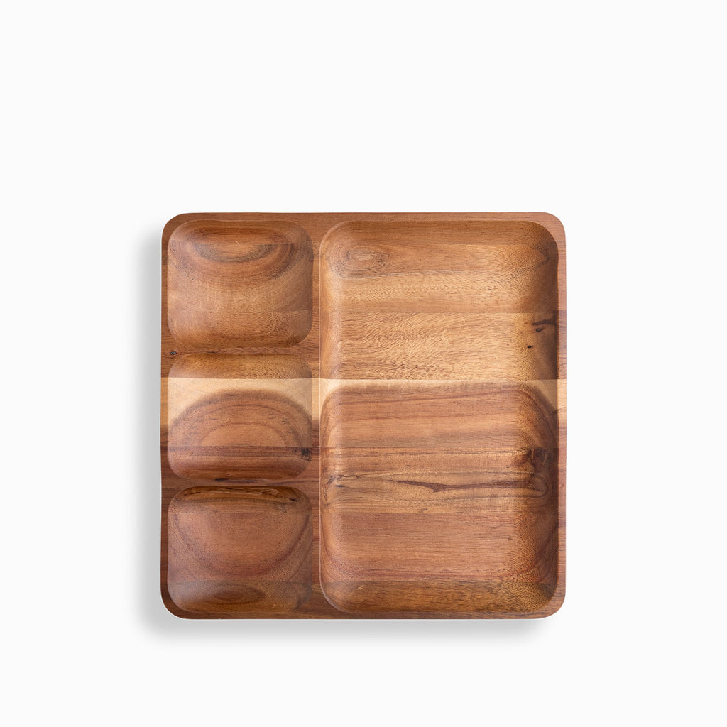 Plato cuadrado divisiones en acacia 25x25cm