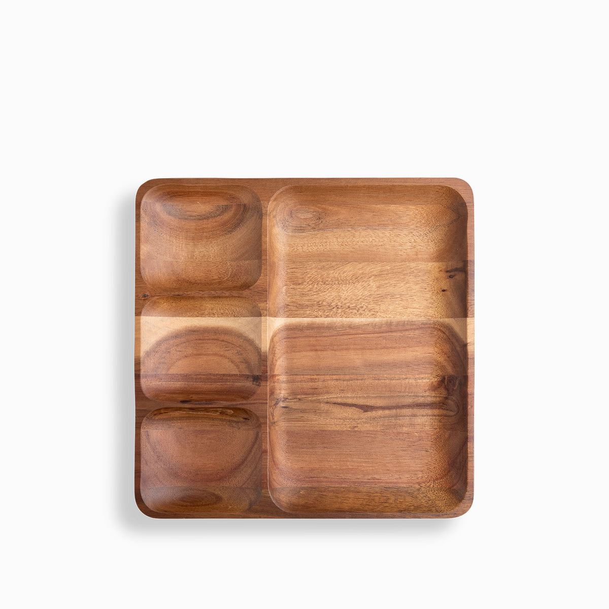 Plato cuadrado divisiones en acacia 25x25cm