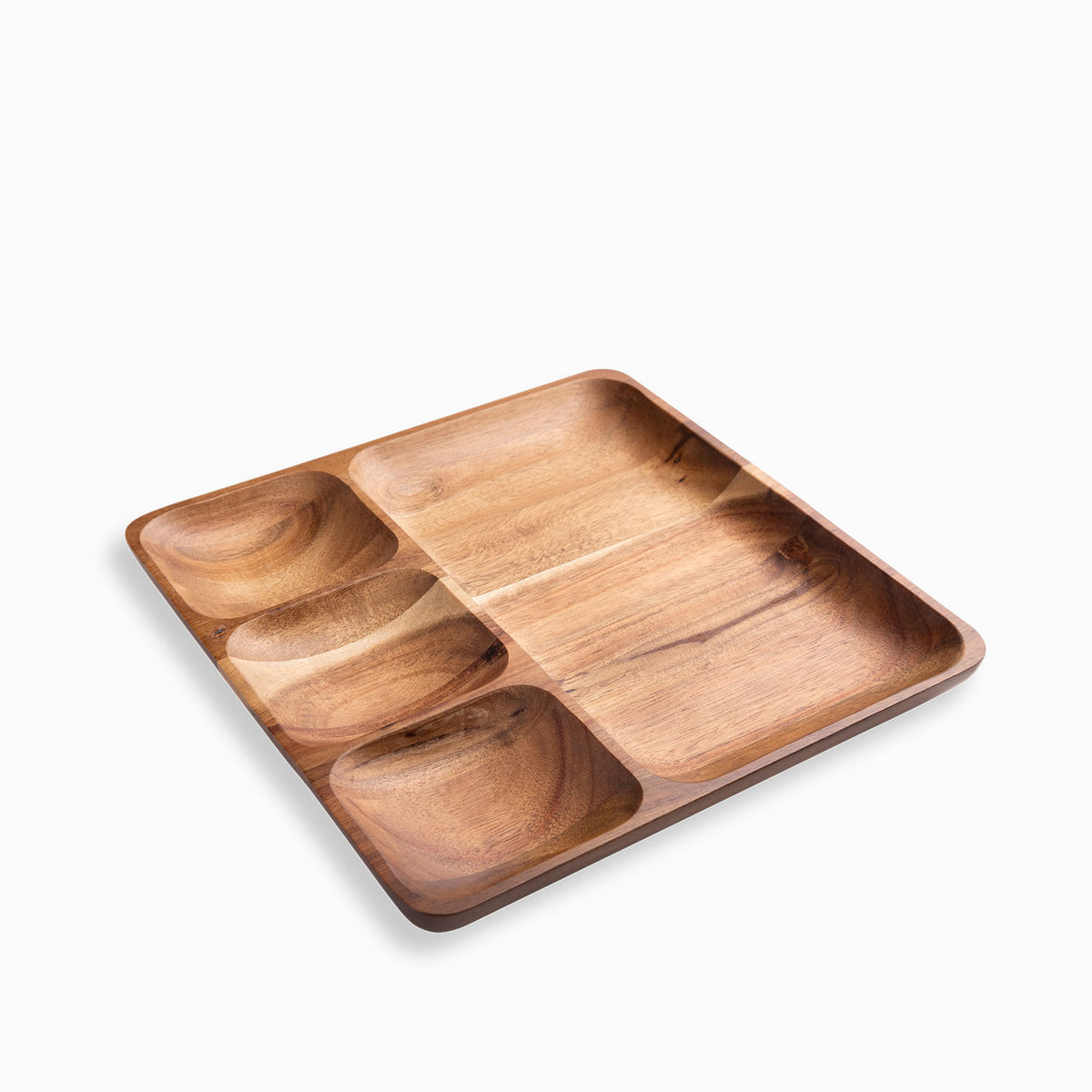 Plato cuadrado divisiones en acacia 25x25cm