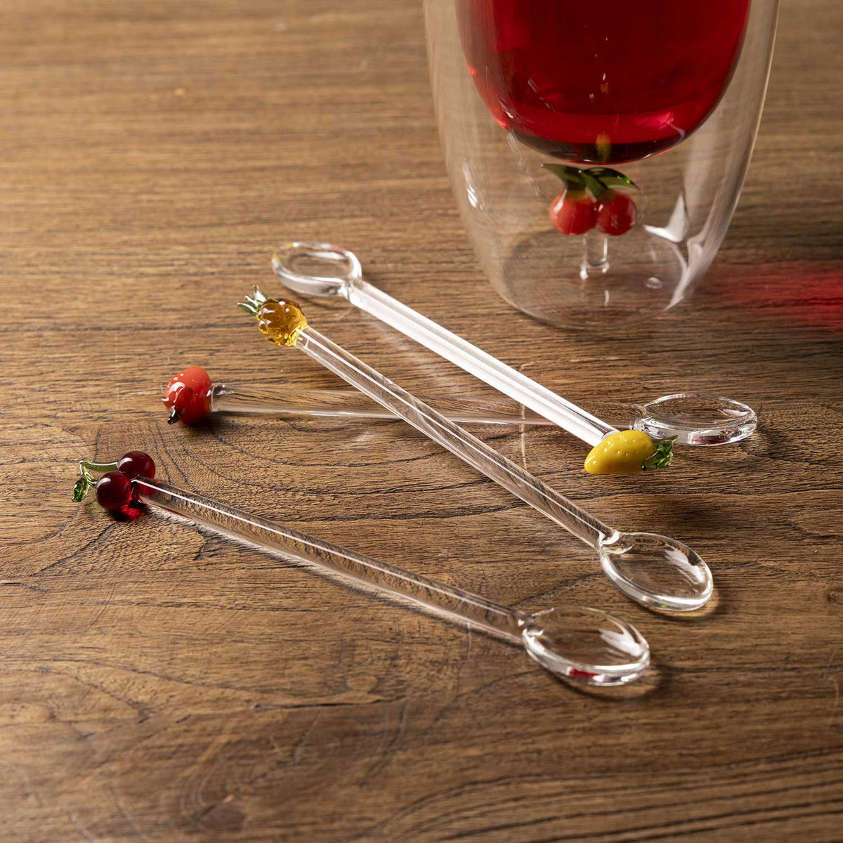 Cucharas de vidrio frutas set x4