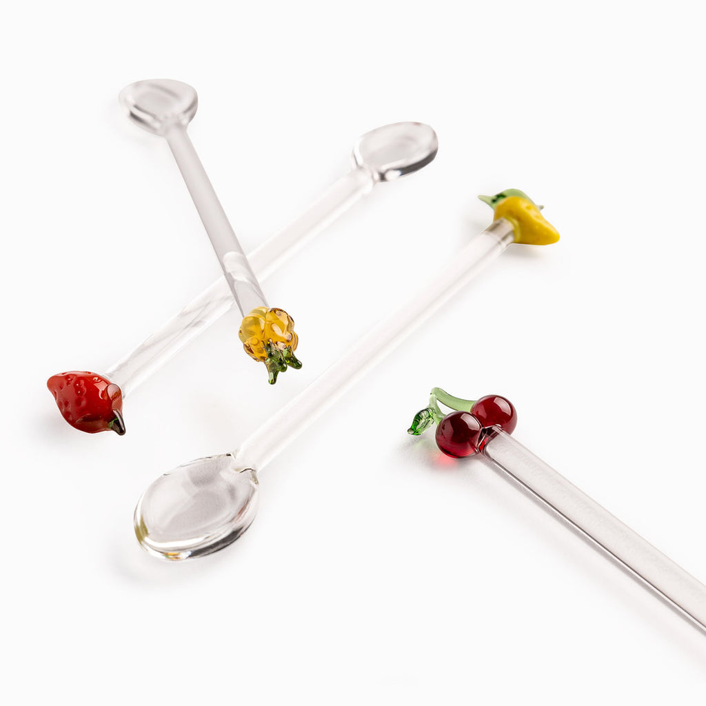 Cucharas de vidrio frutas set x4
