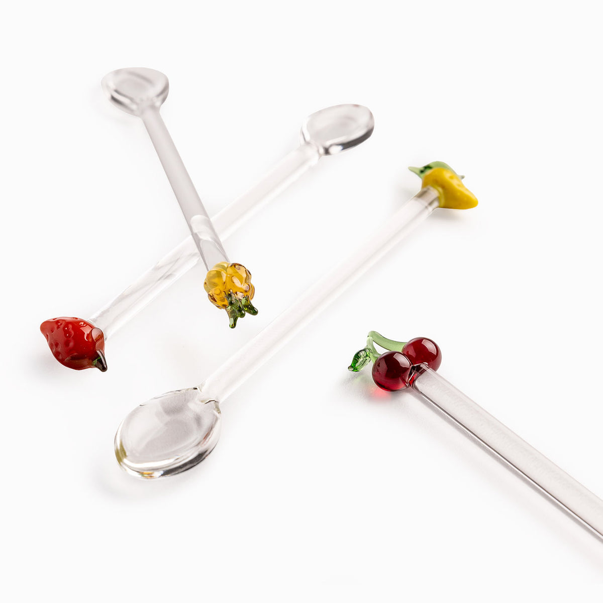 Cucharas de vidrio frutas set x4