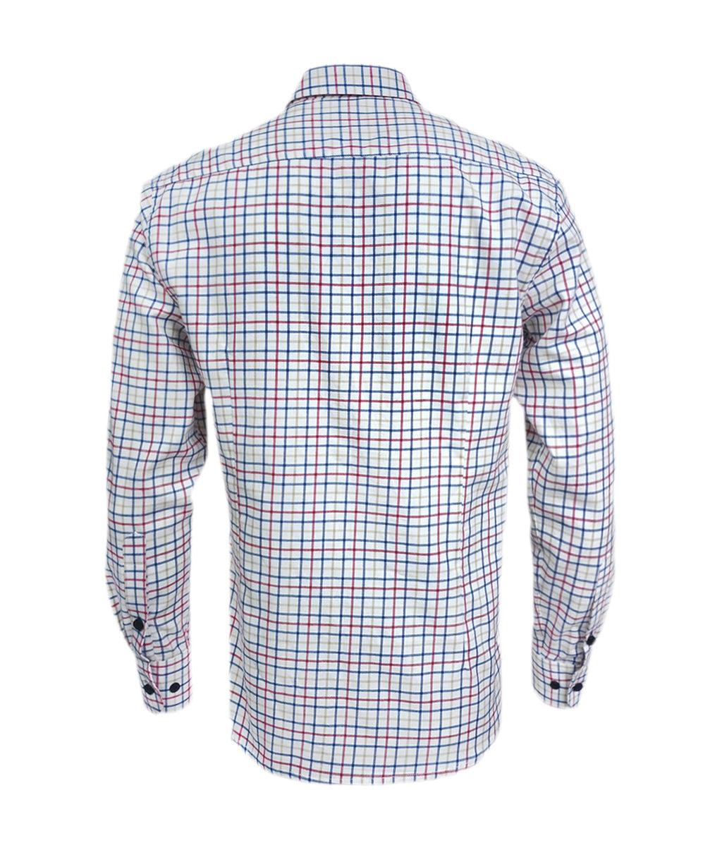 Camisa leñadora blanca de cuadros rojo y azul manga larga Slim hombre XS a 10XL