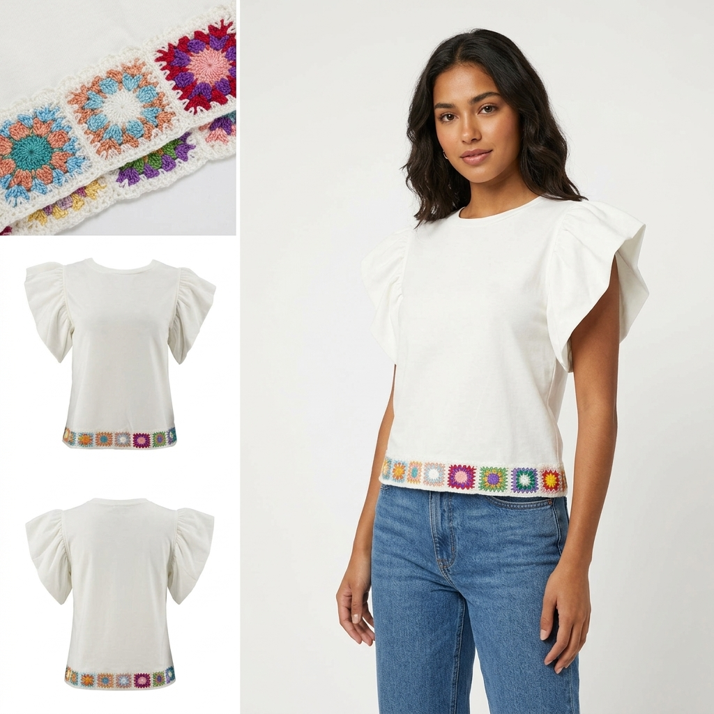 Blusa Posh Mangas Cortas Lisa Ruedo Tejido para Damas