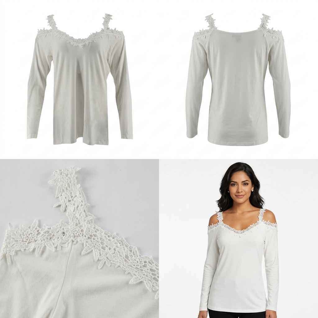 Blusa Posh Mangas Largas Lisa Encaje para Damas