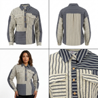 Blusa Posh Mangas Largas Rayas Puntos Combinada para Damas