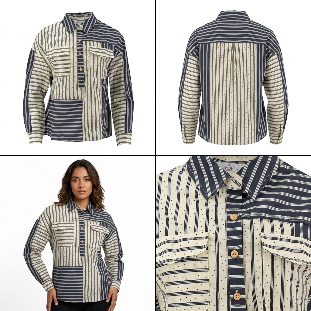 Blusa Posh Mangas Largas Rayas Puntos Combinada para Damas
