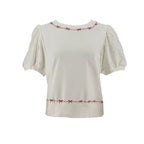 Blusa Posh Mangas Cortas Perlas Lacitos Bordados para Damas