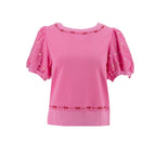 Blusa Posh Mangas Cortas Perlas Lacitos Bordados para Damas