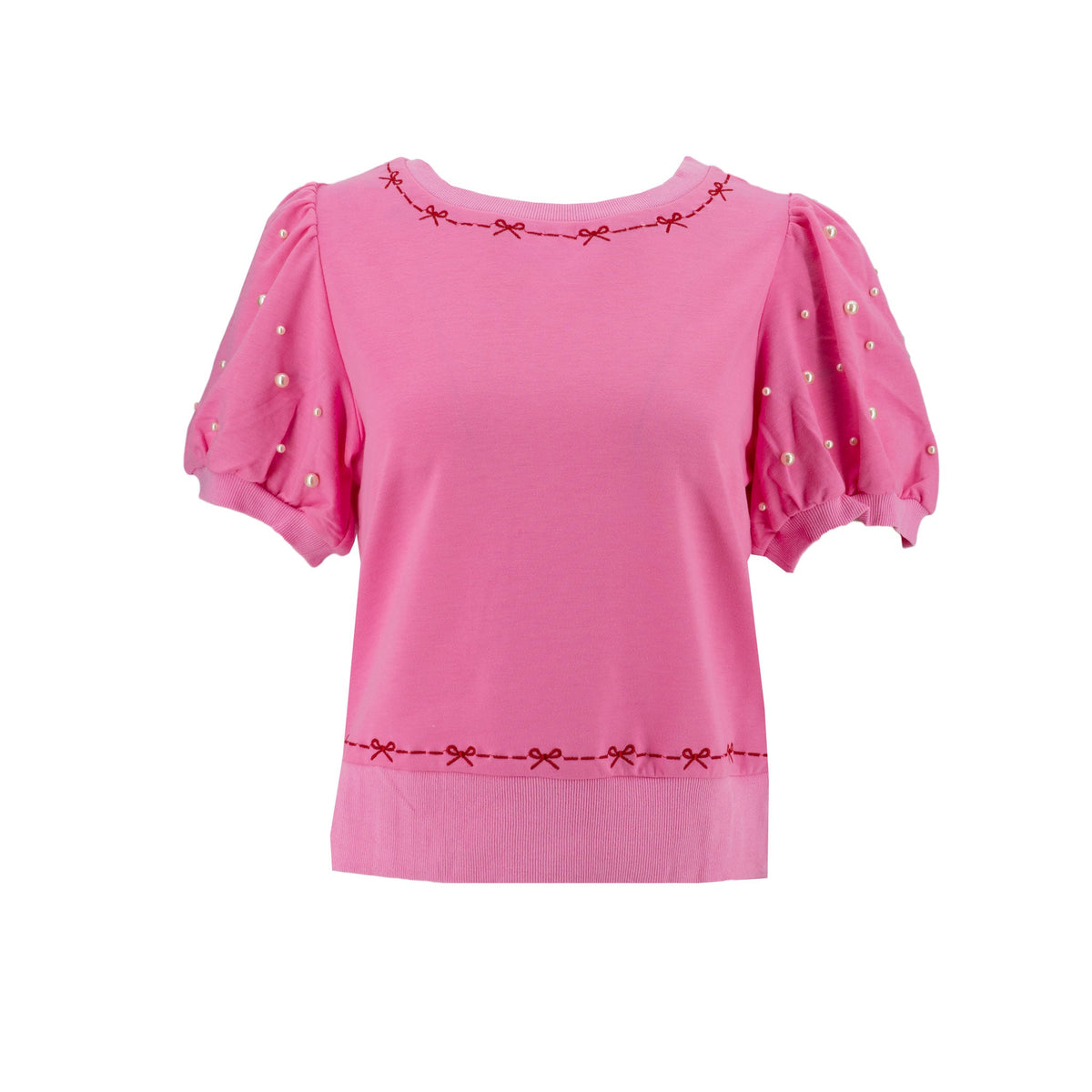 Blusa Posh Mangas Cortas Perlas Lacitos Bordados para Damas