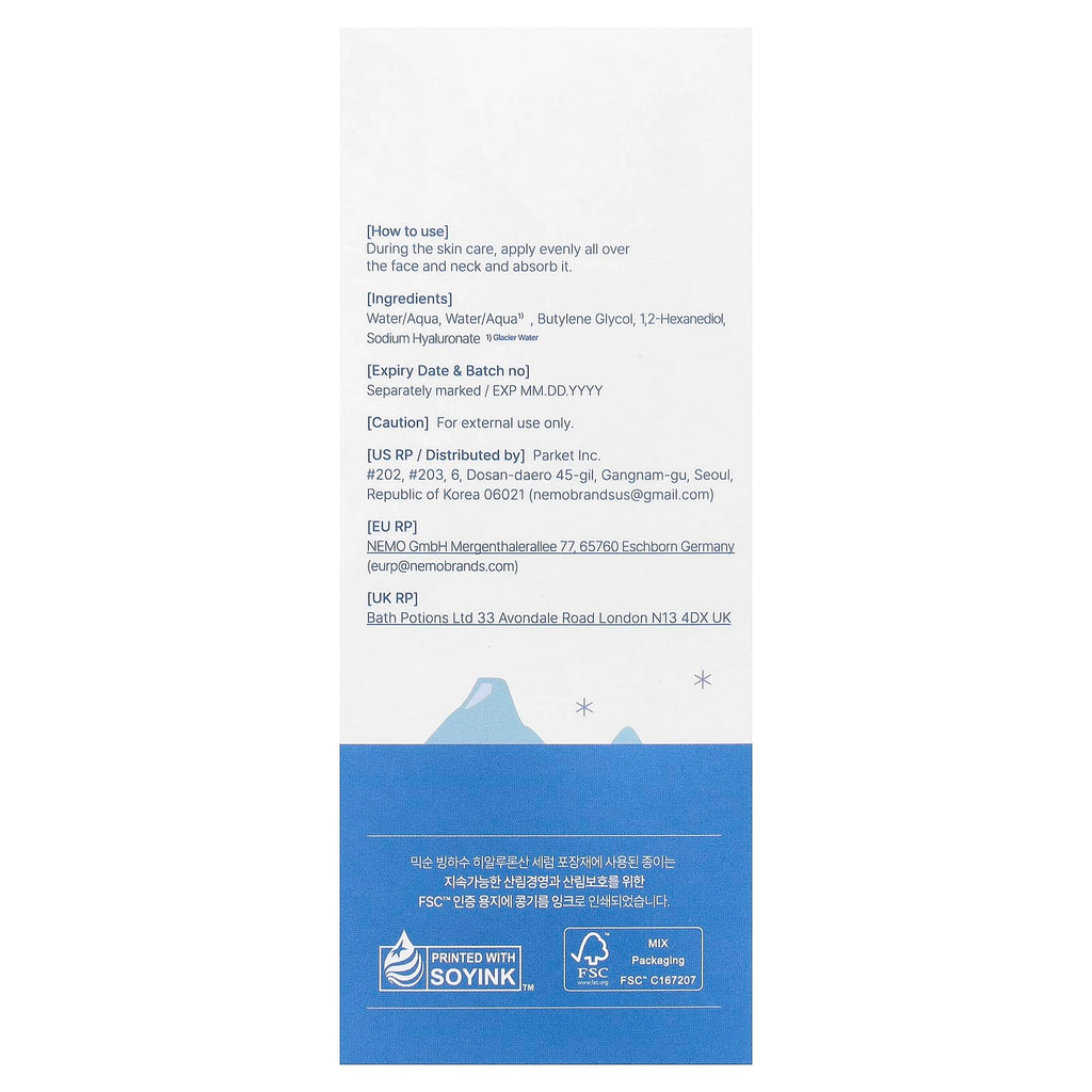 Sérum Facial MIXSOON Glacier Water con Ácido Hialurónico Hidratante 300ml