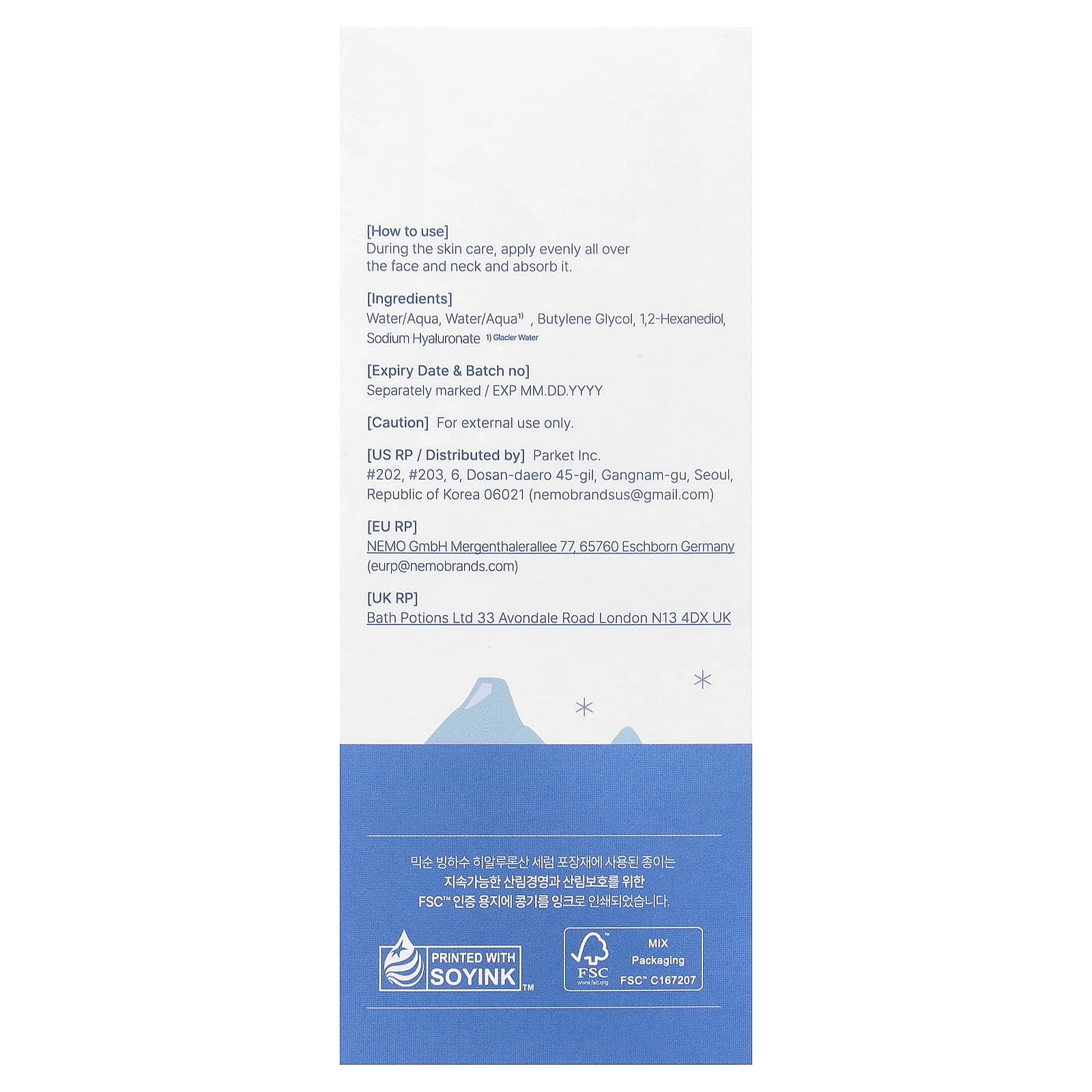 Sérum Facial MIXSOON Glacier Water con Ácido Hialurónico Hidratante 300ml