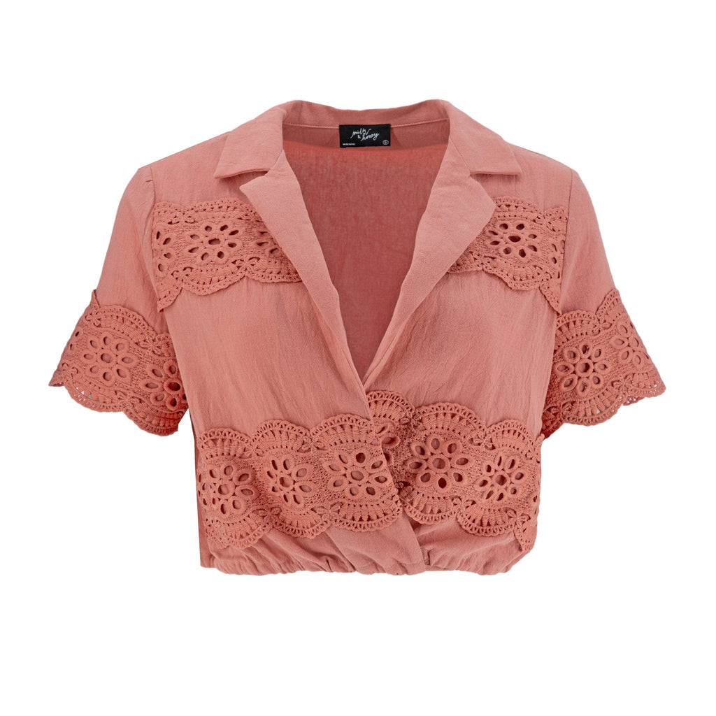 Blusa Milk & Honey Mangas Cortas Lisa Encaje Para Damas by Milk & Honny