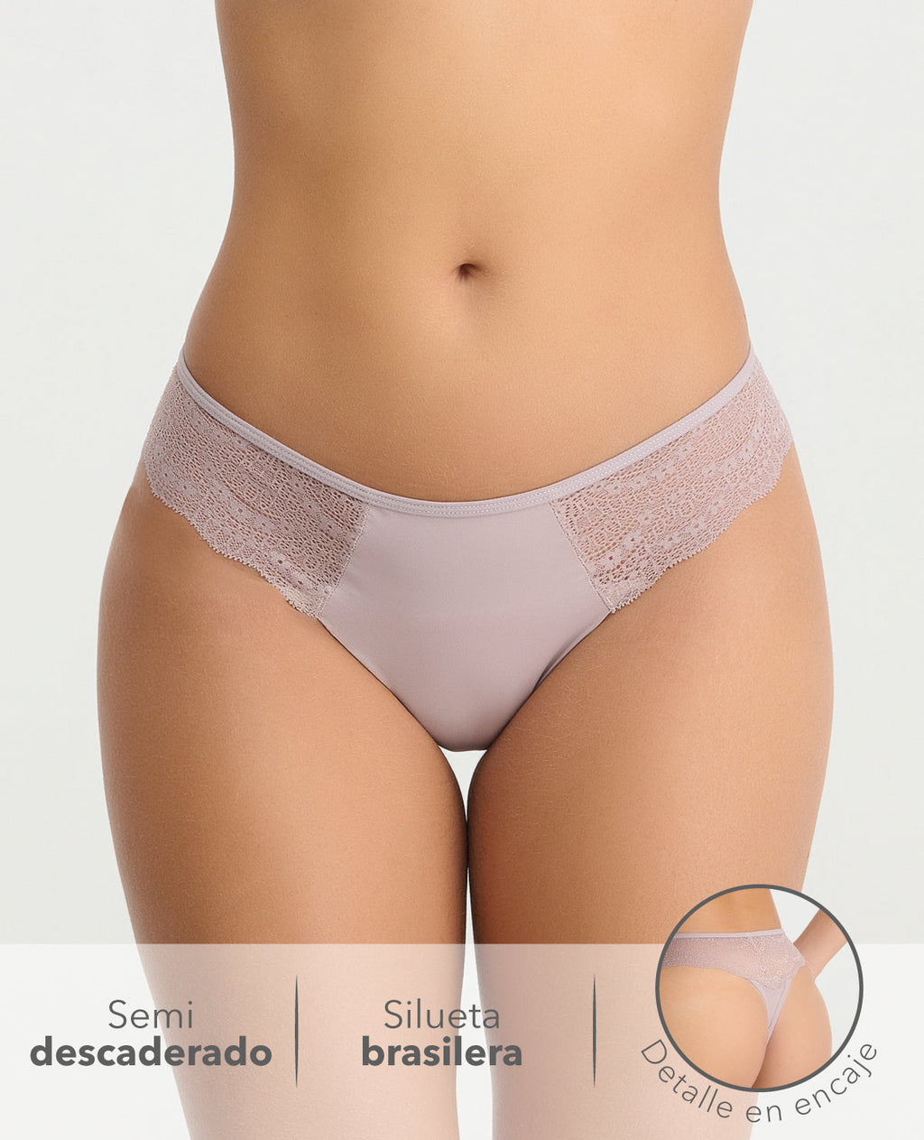 Panty brasilera semidescaderada St. Even en color malva con encaje lateral y elástico cómodo en cintura.
