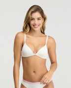 Brasier blanco con realce natural, escote profundo y broche frontal metálico para mujer de St. Even Colombia.
