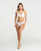 Panty brasilera semidescaderada blanca con encaje frontal y elástico en cintura St Even