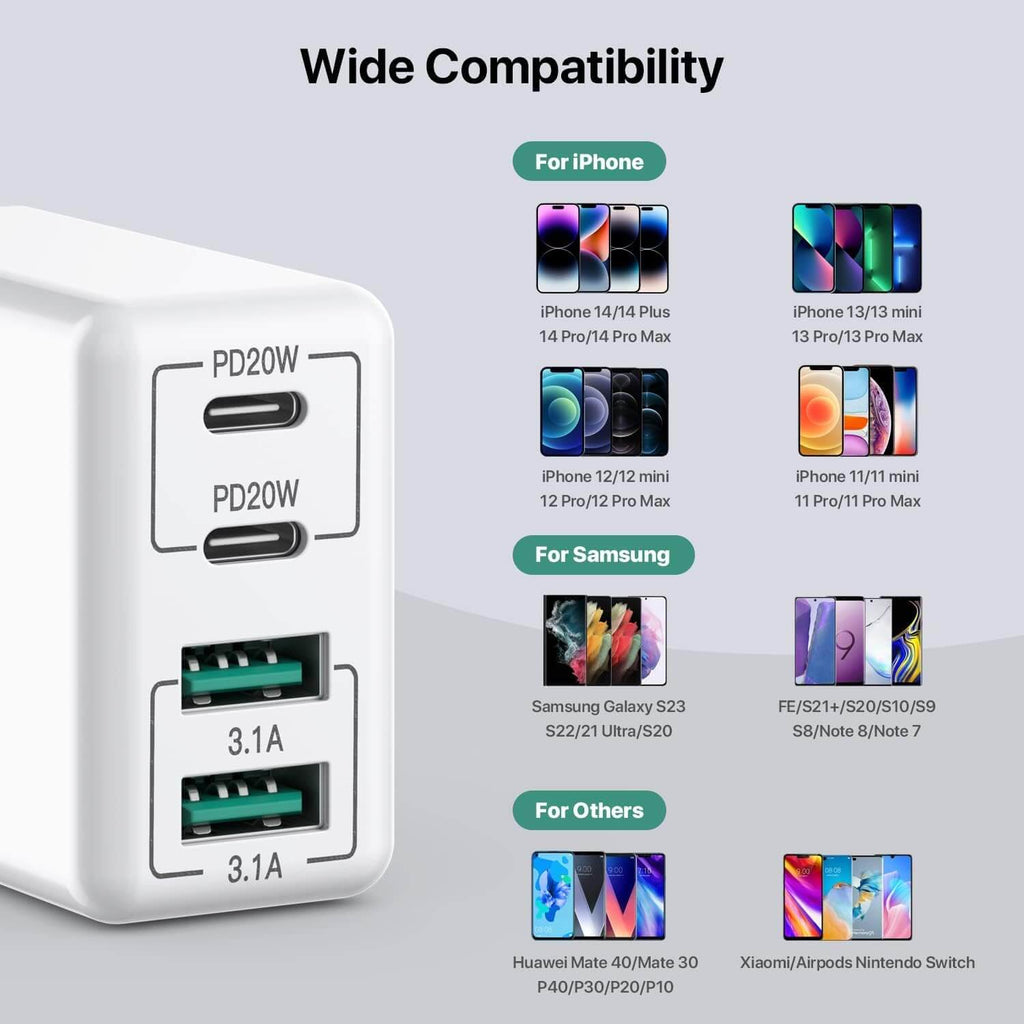 Cargador 2 USB C + 2 Puertos USB (40W)