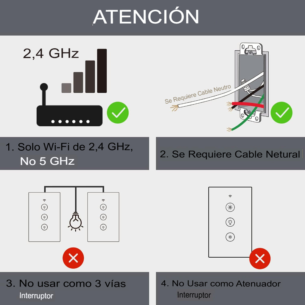 Interruptor inteligente Dimmer WiFi Compatible Con Alexa Y Google Home