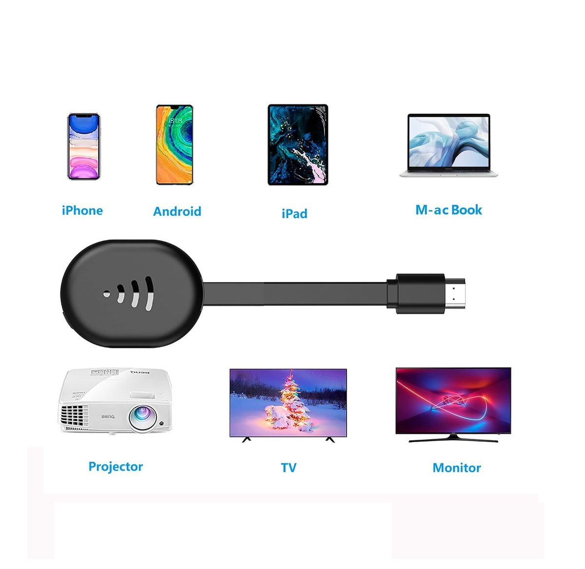 Stick Inalámbrico HDTV Para Android y iPhone – Transmisión y Espejo De Pantalla