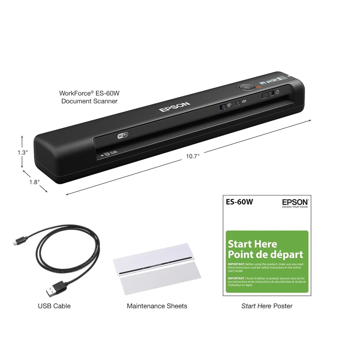 Escáner Portátil Epson de Documentos WorkForce ES-60W