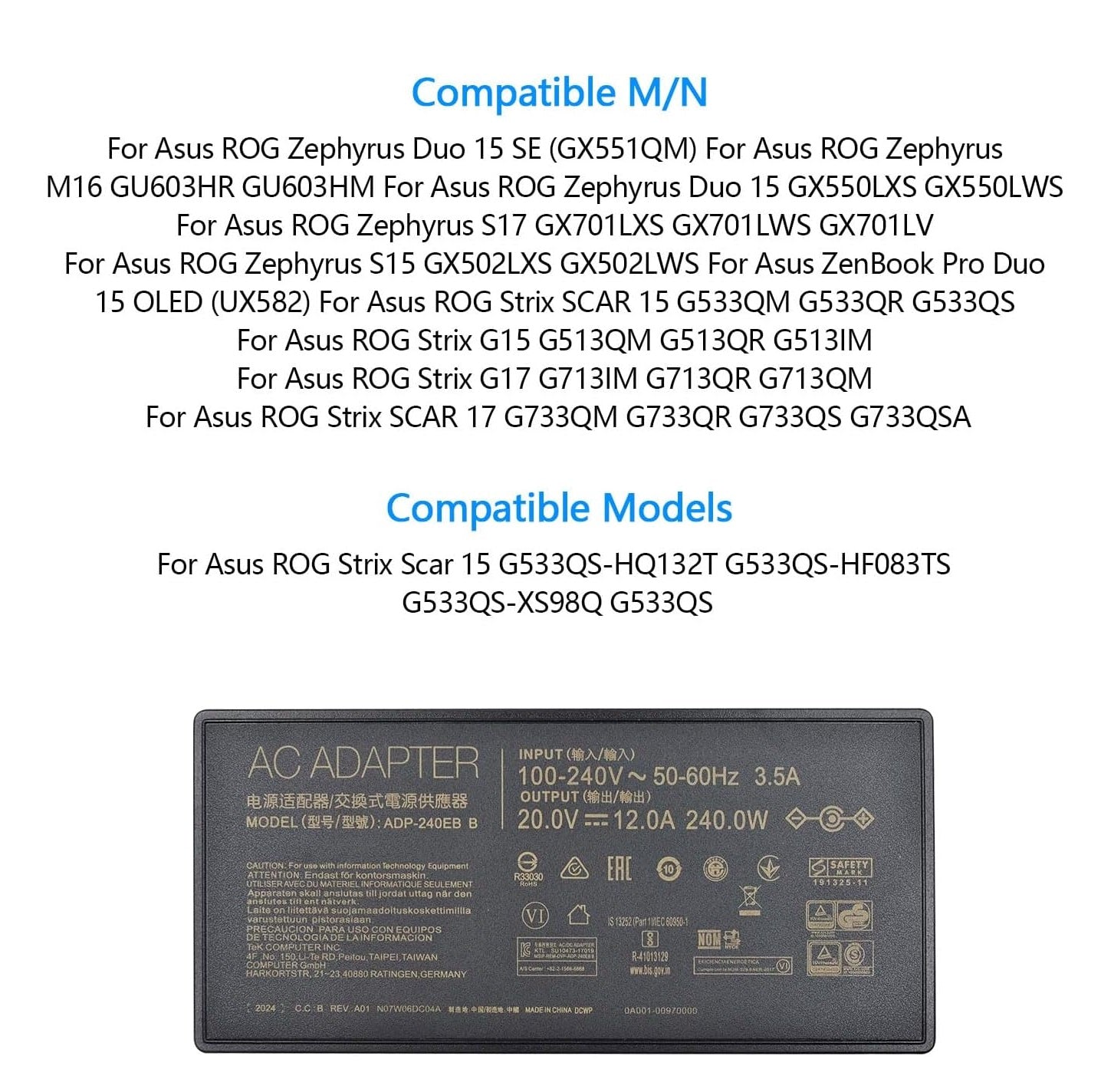 Cargador Asus Para Laptop De 240W / 20V