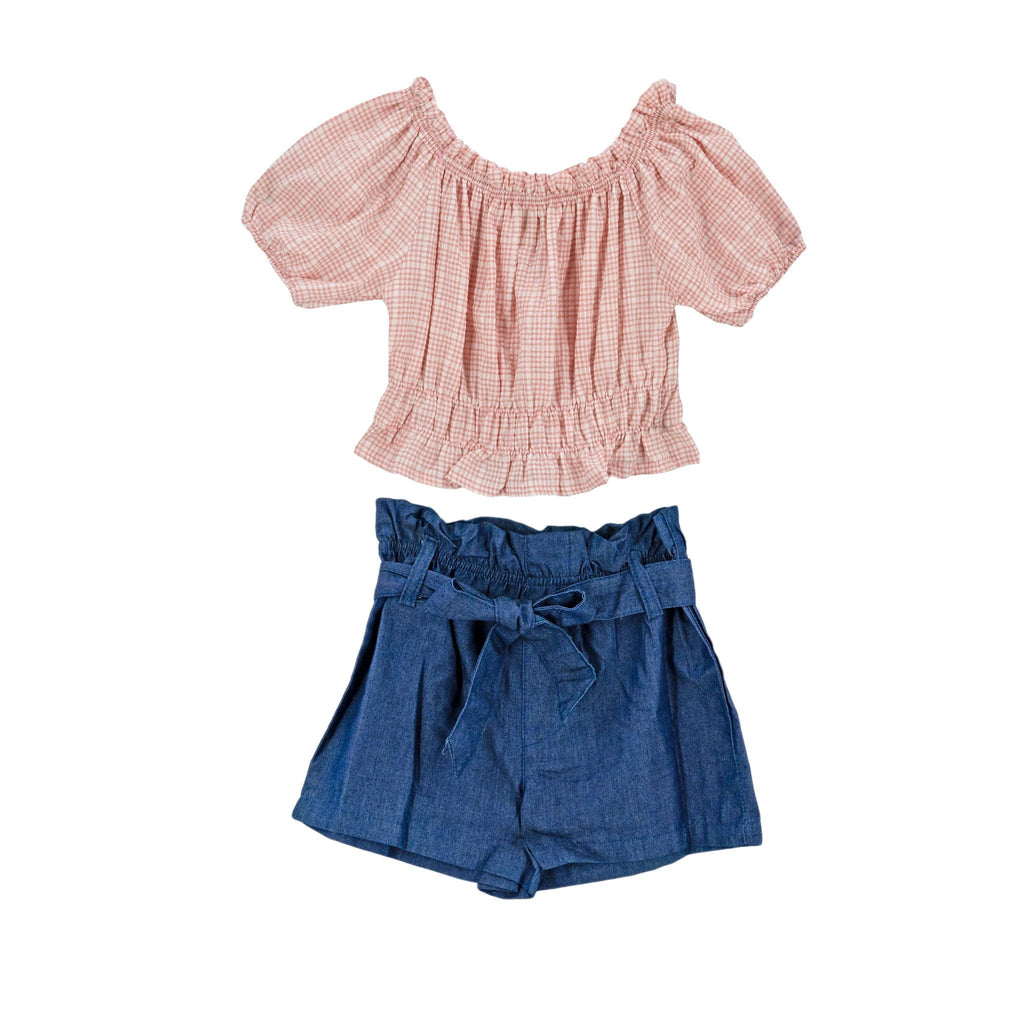 Conjunto Kids Land Mangas Cortas Cuadros 2 Piezas P/ Niñas by Kids Land