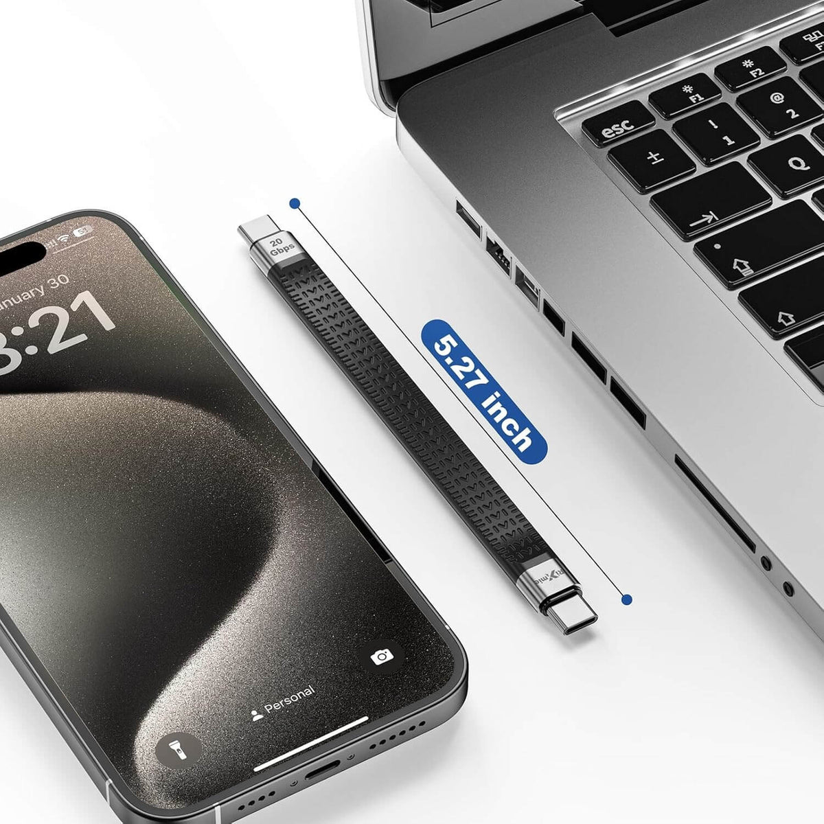 Cable USB-C Corto 5'' Carga Rápida Y Datos PD De 100 W 20Gbps