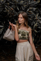 Tulip Bucket Bag, Taupe & Brandy